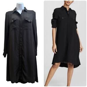Hatch Black Collared High Low Concealed Placket Button Shirt Dress Size 1 Small